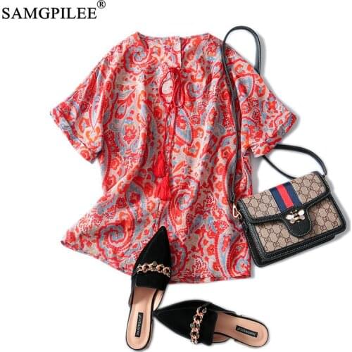 Summer Women T-shirt Office Lady Femme T-shirts 2020 Chiffon Short Sleeve Print Oversized T Shirt O-neck T-shirt For Women 3XL