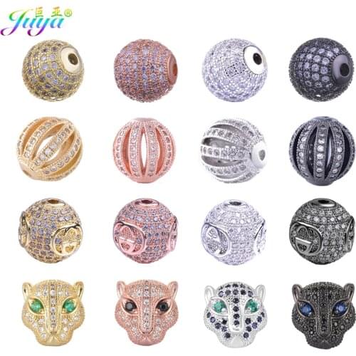Juya Womens Beads Jewelry Beads Accessories Pave Zircon Panther Head Charm DIY Beads For Natural Stones Beadwork Jewelry Making