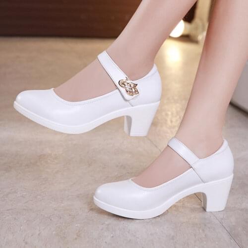 Plus Size 32-43 Block Heels Platform Shoes Women Pumps 2021 Black White Heels Mary Jane Shoes Ladies Wedding Shoes Bride