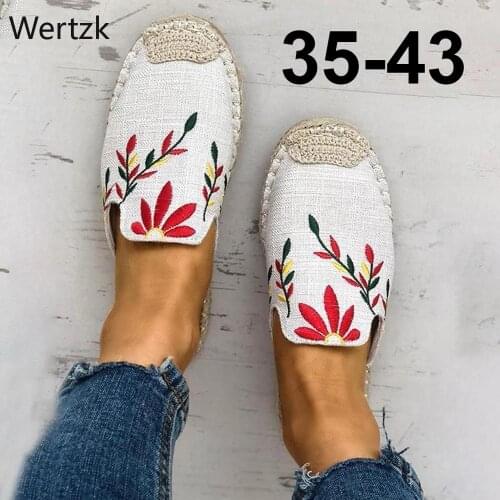 2020 New Woman Flats Shoes Classic Nation Tradition Embroider Hemp Shoes Cotton Straw Loafers Fisherman Espadrilles ShoesB412