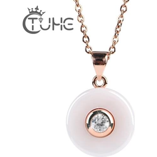 2018 Shiny Paved Tiny Crystal Circle Round Necklaces & Pendants Rose Gold Color Ceramic Chain Jewelry For Women Wholesale