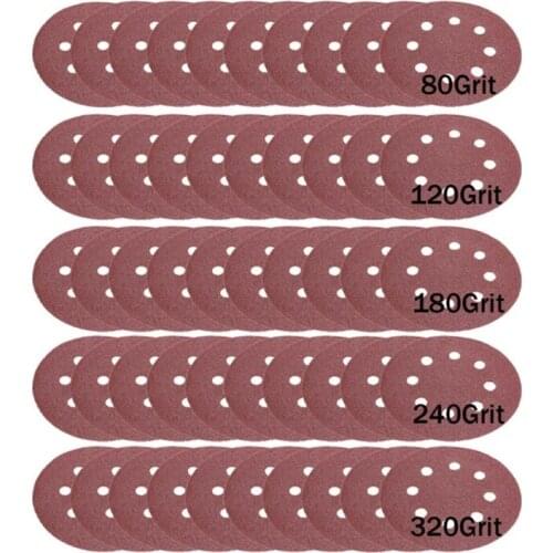 50pcs 125mm Round Shape Sanding Discs Hook Loop Sanding Paper Buffing Sheet