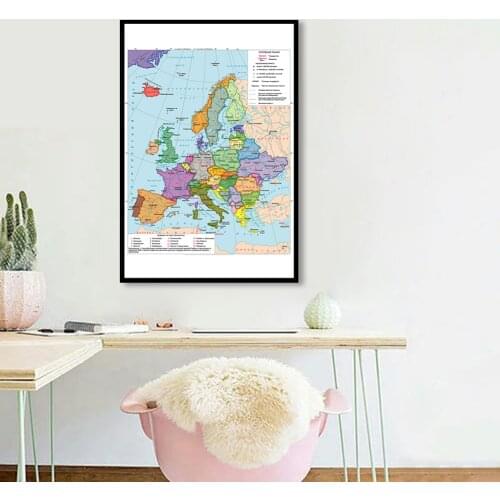 59*84cm The Europe Map Political Map In Russian Wall Art Poster Canvas Painting Classroom Home Decoration School Supplies