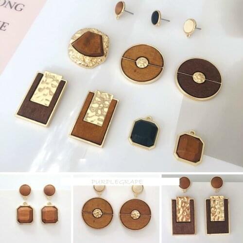 DIY autumn and winter earrings accessories European and American retro wood materials ring box pendants Wood Round Earrings