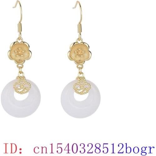 White Jade Doughnut Earrings Natural Fashion Gifts Chalcedony Agate Women Zircon Jewelry Amulet Gemstone 925 Silver Charm