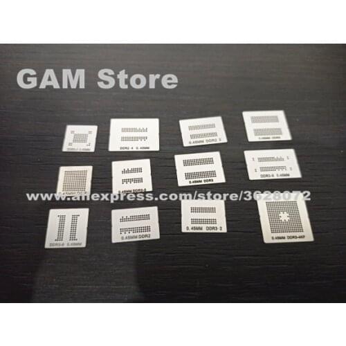 BGA Stencil DDR1 DDR2 DDR2-2/-3/-4 DDR3-2/-3/-4/-4KF/-5/-6 DDR5 Graphics Memory IC Reballing Pin Solder Tin Plant Net Mesh 12pcs