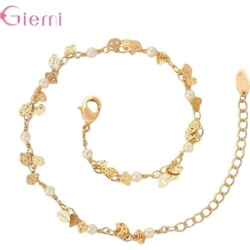 New Bohemia Bracelet Gold Plated Link Chain Leaf Beads Charm Bracelets For Women Foot Chain Anklets Jewelry Gifts