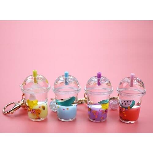 Creative Softdrink Key Chain Quicksand Keychain Liquid Floating Bottle Fruit Keyring Backpack Pendant Keyfob For Women