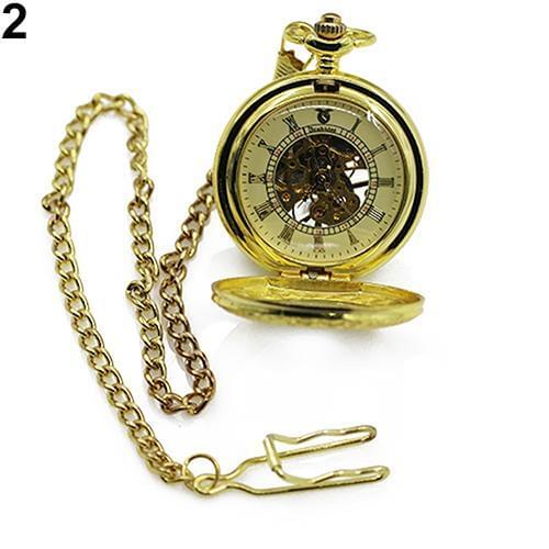 Men Women Vintage Pocket Watch Arabic Unisex Casual Numbers Retro Style Bronze Mechanical Watch Pocket Watch Necklace Clock Gift