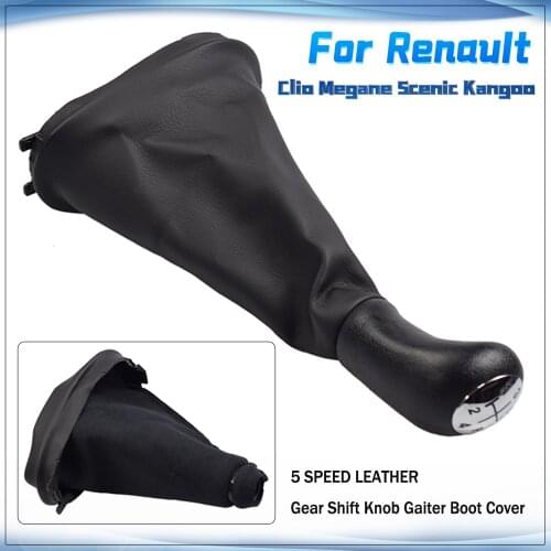 Maunal Car Gear Shift Knob Lever with Boot Cover Case Collar For Renault Clio II Clio III Megane 2 II Scenic 2 II Kangoo Leather