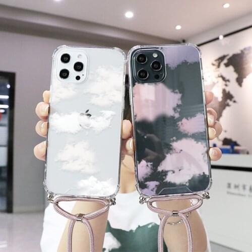Fundas For Xiaomi Redmi 9A 9C NFC Note 9 Mi 10T Note 10 Lite CC9e CC9 9 Moon And Cloud Pattern PC Lanyard Case Back Cover Bumper