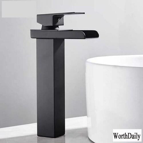 Black Waterfall Faucet 304 Stainless Steel Art Basin Hot and Cold Water Opening Faucet Black faucet Stainless Steel Paint Faucet