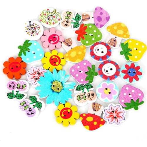 Random Mixed Color Decorative Wooden Buttons 80Pcs/lot Lovely Plant for Sewing Accessories DIY Craft Scrapbooking Making 2 Holes
