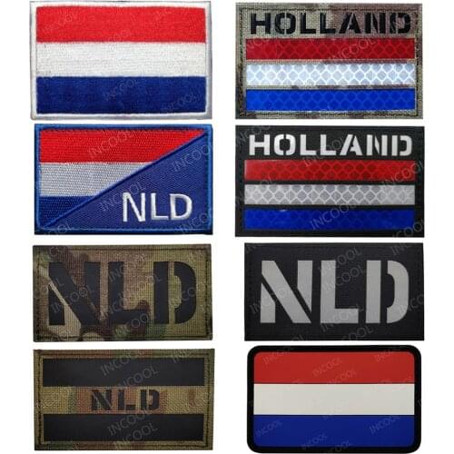Netherlands Flag IR Reflective Multicam Patch Embroidered Patches Army Military Tactical Emblem Holland Flags Embroidery Badges