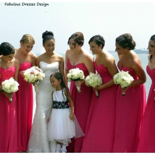 Fuchsia Strapless Sweetheart Long Bridesmaid Dresses 2021 A Line Chiffon Wedding Party Dress Customize Robe De Soirée De Mariage
