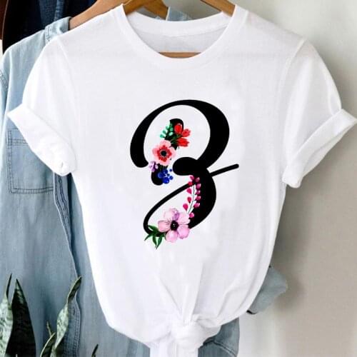 T-shirts Women 90s Flower Letter Short Sleeve Lady Print Female Tee T-Shirt Spring Summer Fashion Clothes Graphic Tshirt Top