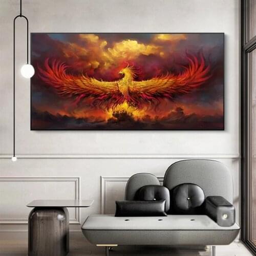 Golden Bird Phenix Canvas Painting Abstract Animals Posters and Prints Cuadros Wall Art Pictures for Living Room Home Decoration