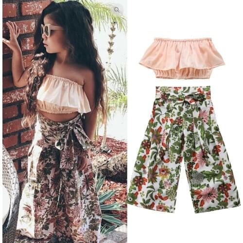 2019 New Baby Kids Girls Clothing Set Striped Strapless Tops Ruffles Maxi Skirts Beach Party Princess Dresses Children Clothes