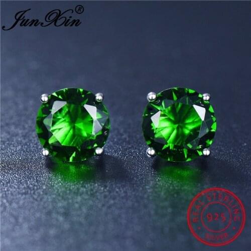 Black Green Blue Yellow Pink Purple Zircon Colorful Earrings Rainbow Round Stud Earrings For Women Men Silver Color CZ Earrings