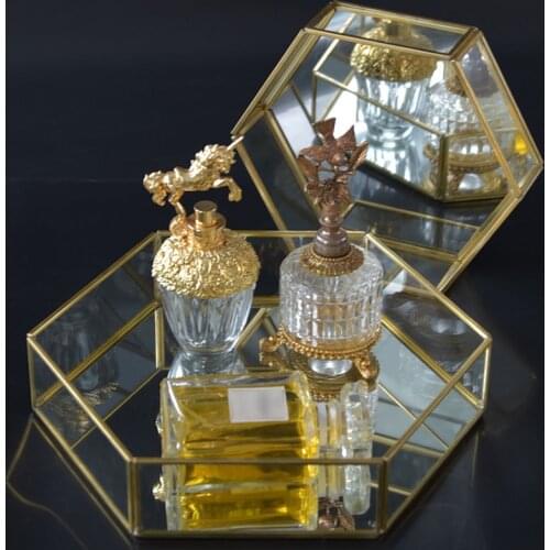 Metal Frame Glass Trays Decorative Cosmetic Vanity Tray Jewelry Dish Skin Care Storage Box Decorative Bowls for Home Decoration
