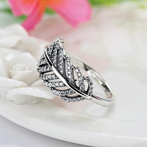 OCTBYNA Fashion Silver Color Leaves Rhinestone Ring For Woman With Zirconia Ring Female Men Cocktail Part Jewelry