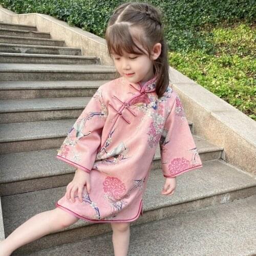 Printed Hanfu Fashion Childrens Dress Cheongsam Retro Slim Breathable National Style Chinese Cheongsam Qipao Dress Kids Dress