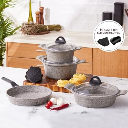 COOKWARE SET 9 pieces of nonstick granite cookware fireproof stainless first class quality bio granite 2021 style kitchen