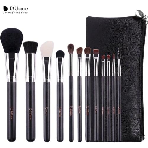 DUcare 12Pcs professional Makeup Brushes set with Leather Bags Nature Hair Make Up Brushes Wooden handle Beauty Cosmetic Brushes