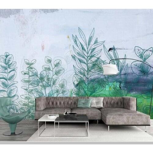 Papel de parede Nordic style watercolor floral plant leaves flower 3d wallpaper mural,living room tv wall bedroom wall decor