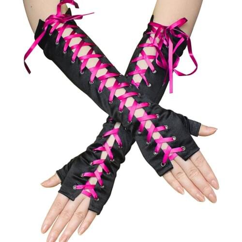Sexy tie strap Ribbon Fingerless Gloves Hip Hop Jazz disco Pole Clubwear Dance Etiquette Performance Cosplay Clothes Accessories