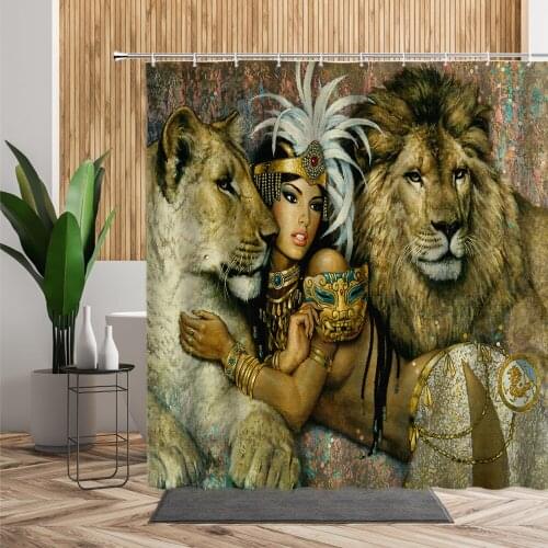Sexy Beauty Lion Shower Curtain Forest Wild Animals Home Decoration Background Waterproof Bath Curtain Bathtub Screen With Hook
