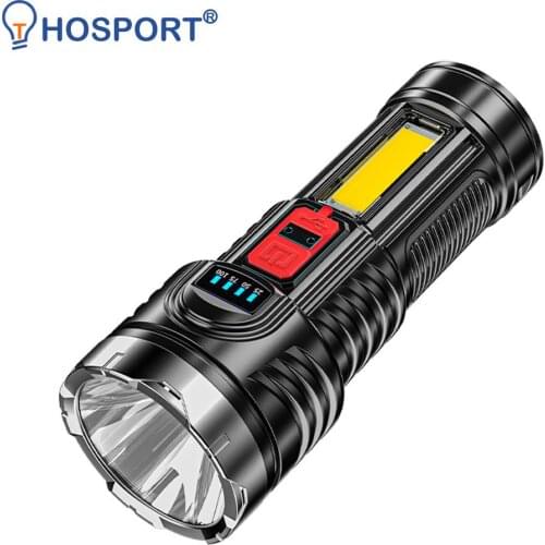 Portable LED Flashlight Power Display Built-in Battery Torch with COB Lamp Ultra Bright USB Charging Outdoor Camping Lighting