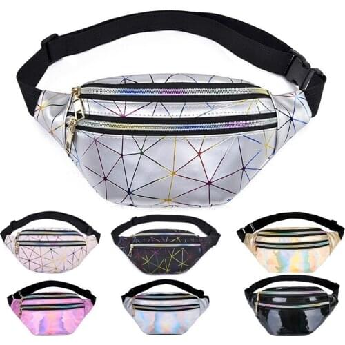 Unisex Fashion Holographic Waist Bags Women Fanny Pack Female Belt Bag Geometric Waist Packs Laser Chest Phone Pouch Pochete