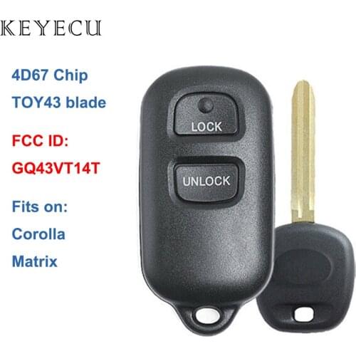 Keyecu Remote Control Car Key With 3B & Transponder Key With 4D67 Chip - FOB for Toyota Corolla 2005-10, Matrix 05-08, GQ43VT14T