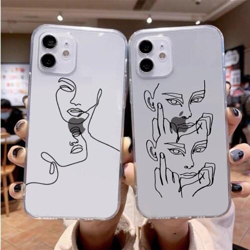 Funny Abstract Women Face Line Silicone phone case For iphone 12 11 Pro MAX 5 6 7 8 9 10 X XS XR XSMAX Plus SE Back Cover