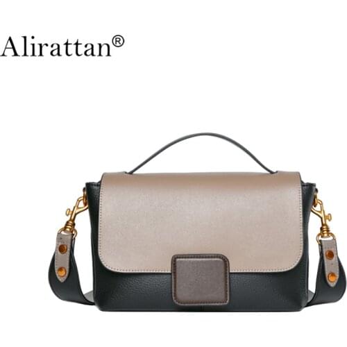 Alirattan 100% Genuine Leather Handbags High Quality Shoulder Messenger Bag Designer Patchwork Retro Travel Bag Shopping F287