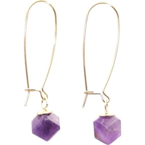 Light Yellow Gold Color Square Shape Amethysts Crystal Earrings for Elegant Women Tiger Eye Stone Jewelry