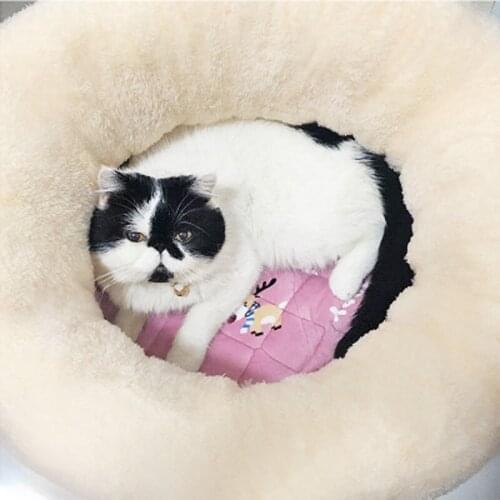 Warm Pet Cat Bed House Winter Round Bed Fodable Cat Sleeping Mat Pad Nest Kennel Pet Cushion Kitten Nest Pet Supplies