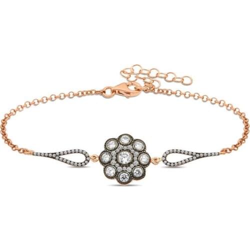 Tevuli 925 Sterling Silver Flower Pattern Diamond Montür Bracelet