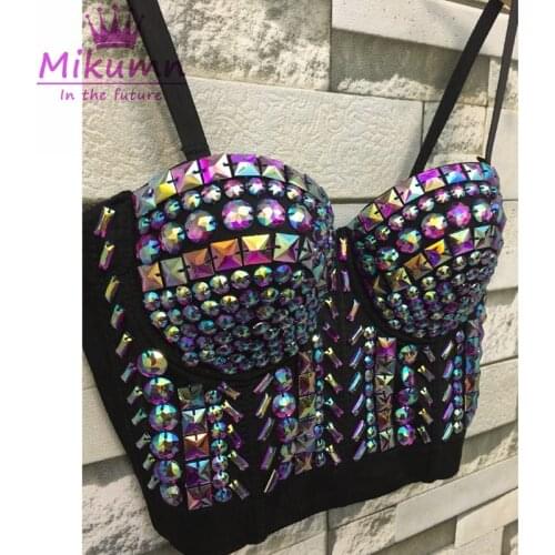 Bling Rhinestone Push Up Bustier Crop Top Tank Night Club Party Sexy Women Bra Cropped Top Vest Camis