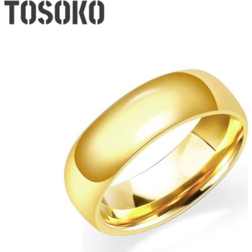 TOSOKO Stainless Steel Jewelry Smooth Ring Simple And Elegant Female Ring BSA092