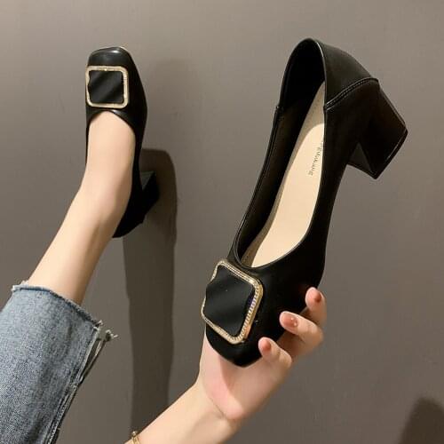 Single shoes womens high heels new spring and autumn new style square toe shallow mouth thick heel retro fashion womens shoes