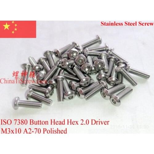 ISO 7380 Stainless Steel M3 screws M3x10 Button Head Hex Driver A2-70 Polished ROHS