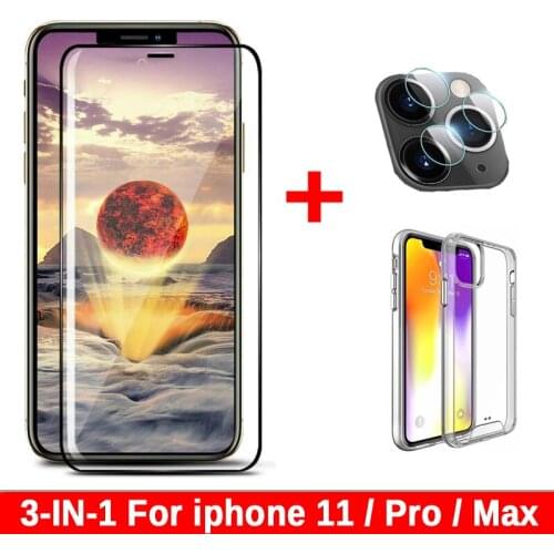 3-IN-1 Camera Tempered Glass For iphone 11 11pro Screen Protector & Protective Case For Apple iphone11 Glass iphone 11 Pro Max