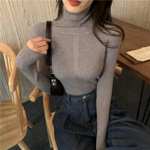 Slim-fit Sweater Women 2021 Autumn and Winter Retro Vertical Pattern Turtleneck Sweater Slim-fit Bottoming Sweater Blouse
