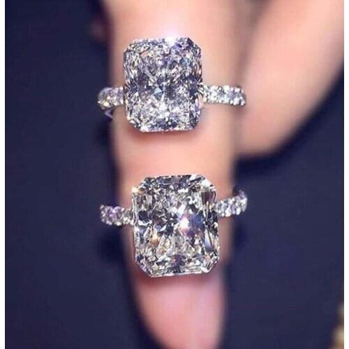 Trendy Shiny Square Stone Zircon Wedding Ring for Women Bridal Engagement Promise Band Female Fashion Rings Jewelry