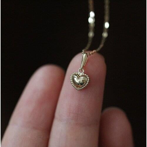 925 Sterling Silver 14k Gold Simple Delicate Heart Pendant Necklace Women Fashion Cute Party Jewelry Accessories