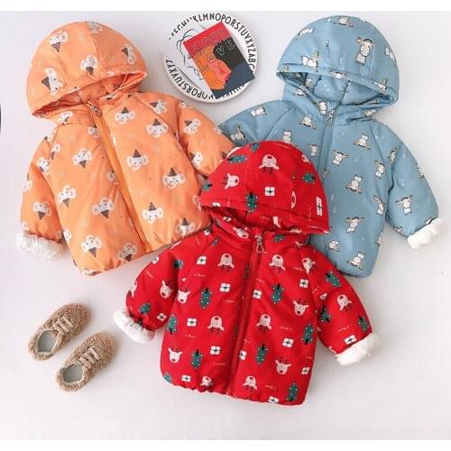1-7 Years New Boys Girls Thick Warm Coat Winter Cute Cartoon Jacket Outwear Children Cotton-Padded Hooded Kids Clothes
