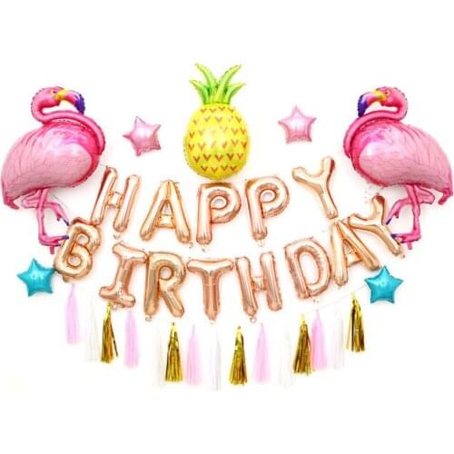 1 set Flamingos Balloons Happy Birthday Rose Gold Letter pineapple Helium Globos Party Hanging Tassel Decor Childrens Gifts