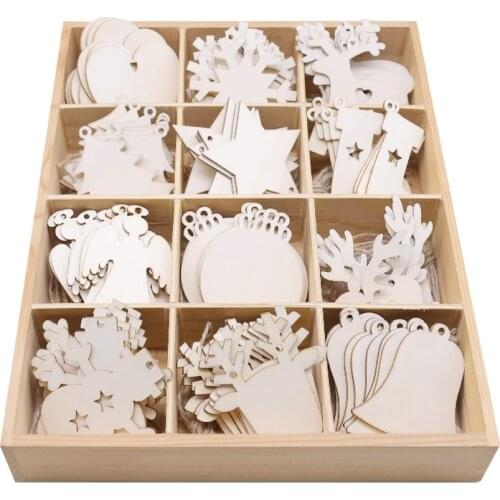 10pcs Natural Wood Pendant Xmas Christmas Tree Hanging Ornament Wooden Craft Snowflake Elk for 2021 New Year Navidad Noel Natal